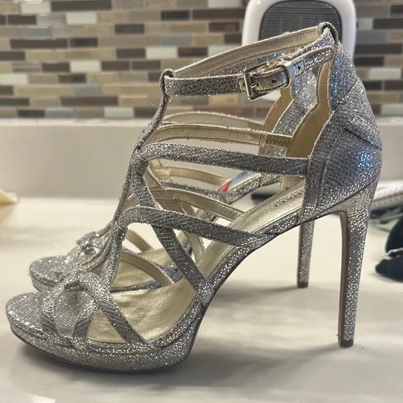MICHAEL Michael Kors Sparkling Silver Strappy Heels - Picture 4 of 14
